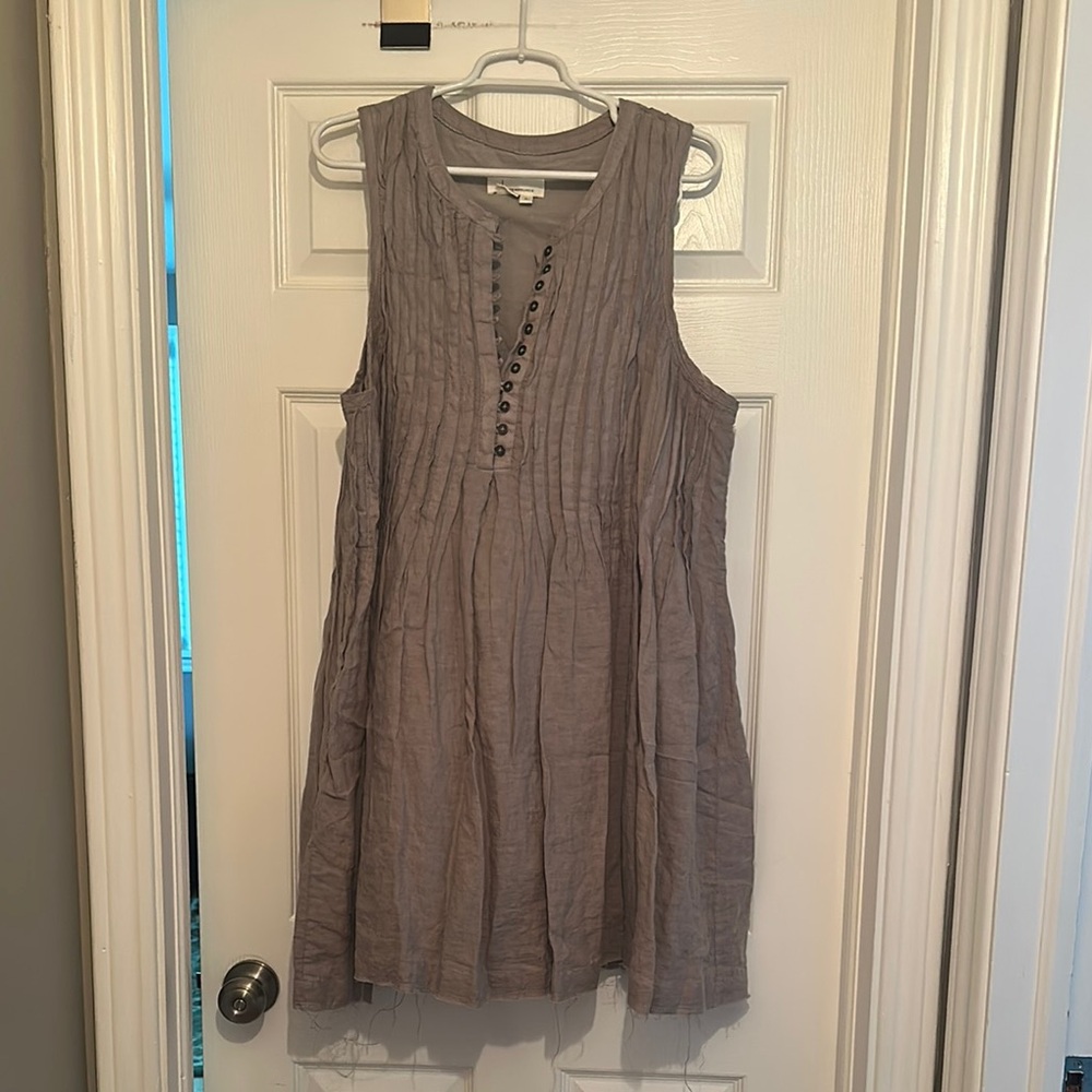 Anthropologie gray Pleated button Front mini dress